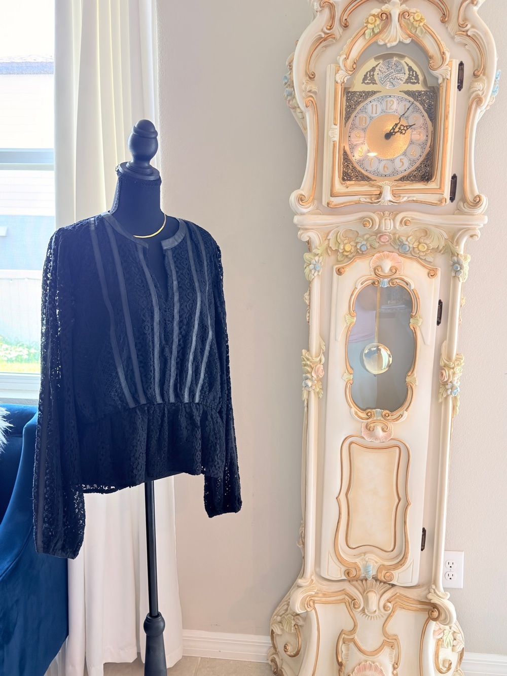 Express Black Lace Long-Sleeve Peplum Blouse